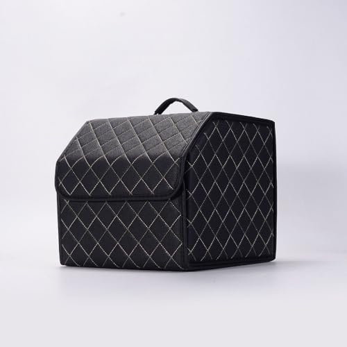 LCSMYSHE Auto Kofferraum Organizer für BMW 1 Serise Cabriolet E88 2007-2012,Kofferraumtasche Mit Deckel PU Leder Wasserdicht Fächern Faltbox Aufbewahrungs Zubehör,S-BlackBeige