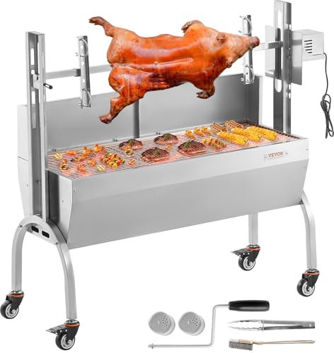 VEVOR Griglia di agnello 90 kg per barbecue di maiale, agnello, capra - torrefazione commerciale con motore elettrico da 52 W in acciaio inox, 1310 x 435 x 1158 mm