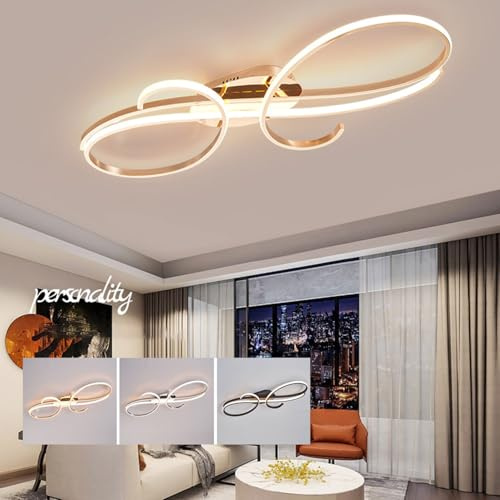 AIAO Deckenleuchte Moderne Deckenlampe LED Dimmbar Wohnzimmerlampe Deckenlicht Minimalistisch Innen Beleuchtung Mit Fernbedienung For SchlafzimmerLampe Korridor Licht Pendelleuchte(Gold,100cm)