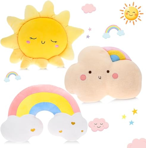 Set of 3 Cuddly Cushion, 16 Sun Cloud Rainbow Shaped Pillow, Fluffy Plush Soft Stuffed Pillows for Living Room Bedroom Playroom Bed Sofa Chair Floor Decor Gift