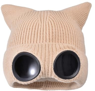 TAGVO Winter Strickmütze, Niedliche Katze-Ohren Mütze mit Fleecefutter, Winddichte Beanie für Outdoor-Aktivitäten wie Skifahren, Wandern und Radfahren