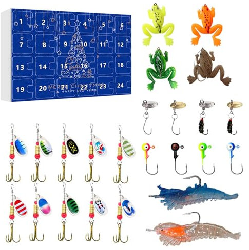 Angel-Adventskalender 2024, Angelköder-Set 2024, Adventskalender 2024 für Männer, 24-Tage-Weihnachts-Countdown-Kalender mit Angelködern für Angelliebhaber