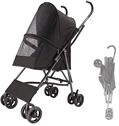 Små hundvagn Kattvagnar for små hundar, paraplystruktur Lätt sällskapsvagn for katter Valp- och kattungebärarvagnar for hundar Installationsfri design(Black)