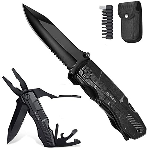 HONZIN Multitools Pliers, Foldable Multi-Purpose Stainless Steel Multifunctional Pliers Multitool with Nylon Pouch, Bottle Opener, Screwdriver, Ideal for Camping, DIY, Outdoor, Gift for Men