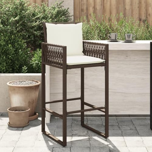 Xichuzi Garten-Barhocker mit Kissen 2 STK. Braun Poly Rattan, Barhocker Outdoor Wetterfest, Barstühle, Balkonstuhl, Gartenstuhl - 368706