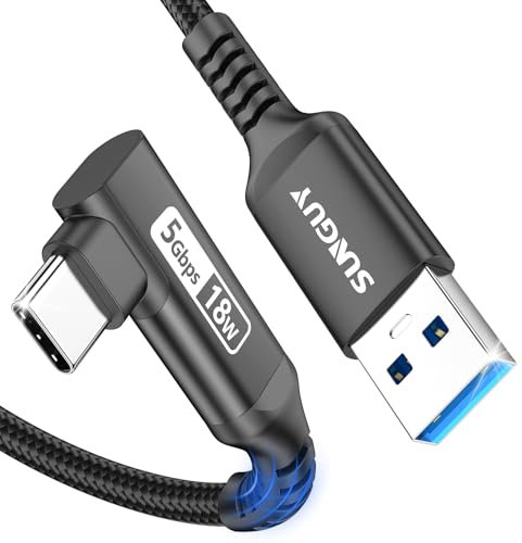 SUNGUY Cavo USB Type C 90 Gradi, 3 Metri 5Gbps USB a USB C Cavo, Cavo USB C compatibile con Android Auto, Galaxy S22, SSD, Xiaomi-Nero