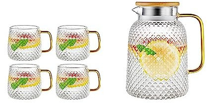 brocca di vetro Brocca for acqua in vetro con filtro Brocca turca Brocca for acqua fredda in acciaio inossidabile Tazze di cristallo Bollitore for casa Leonodesa con rubinetto brocca da tè(1.8L)