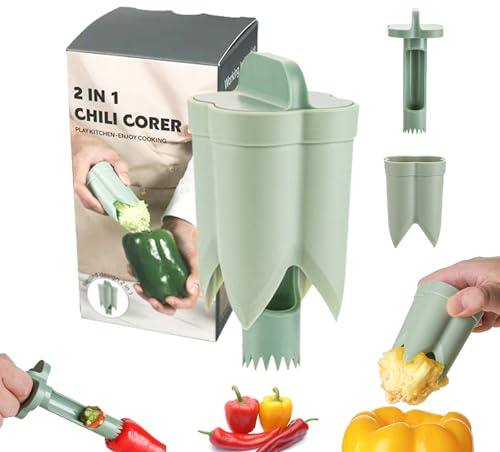 2 in 1 Pepper Seed Core Remover, Fruit & Vegetable Corer and Quick Cave Tool, Jalapeno Red Green Peppers Corer Cutter Deseeder