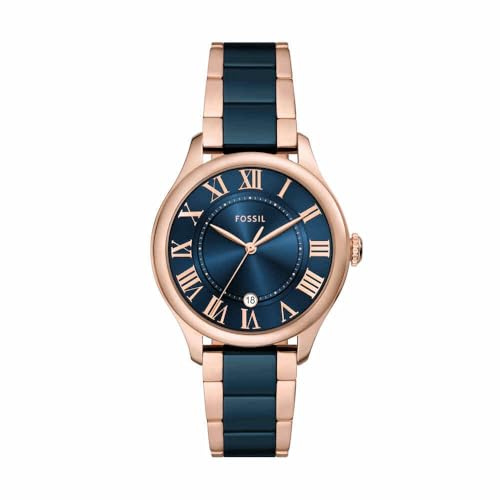 FOSSIL Gilmore Uhr für Damen, Quarz DREI Zeiger Datumswerk mit Edelstahl oder Lederarmband