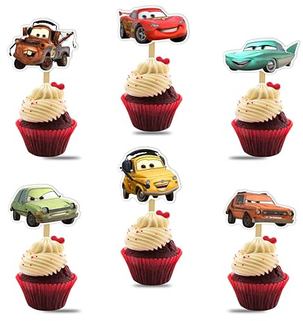 Caars Theme Cupcake Topper Decoration Set for Birthday Party – Premium Quality Cake Picks for Boys Themed Celebration – Fun and Colorful Cupcake Accessories – Ideal for Race Car Birthday Decorations