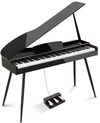 Ktaxon 88 Key Weighted Action Grand Piano, Foldable Digital Piano Keyboard with Removable Music Stand, Stereo Headphones, Dust Cover, Music Clip, Cloth, Sticker, Full Equipment for Beginner (Black)