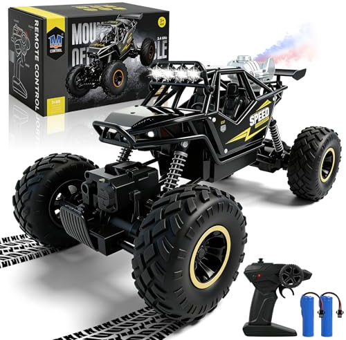HERMORRYSS Macchina Telecomandata per Bambini, 1:14 2.4 GHz Auto Telecomandata, Macchina Radiocomandata 4x4 di Tutto Terreno con Spray e Luci, Fuoristrada Giocattolo, Regalo per Bambini (Nero)