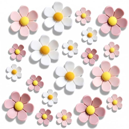 20 Pcs Cute Flower Magnets, Flower Locker Magnets for Girls 3D Colorful Decorative Accessories Strong Holding Power for Fridge and Locker Pink and White (8 Large+12 Small)