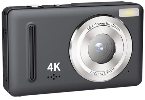 VBESTLIFE 4K Digital Camera, 64MP Autofocus Vlog Camera, 18X Digital Zoom Compact Travel Point Shoot Camera for Teens Beginner, Anti Shake (Black)