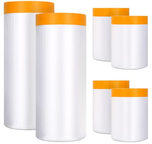 6 Roll Maler Abdeckfolie mit Klebeband,Malerfolie Abdeckfolie für Möbel,Maler Abklebeband mit Folie,Abdeckband Malerklebeband für Staubschutz Abdeckung Möbel Bodenschutz(55 cm x 20 m,150 cm x 20 m)
