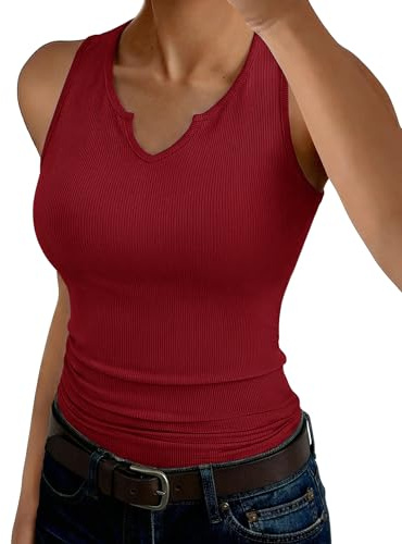 Aottori Camiseta de Tirantes Mujer para Verano Canalé Elástico con Cuello V