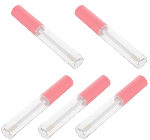 Garneck Tubos de Brillo Labial Transparentes 10 Ml 5 Piezas con Tapa Rosa para DIY Cosméticos, Envases Vacíos Portátiles para Brillo de Labios y Delineador, Uso en Casa y Viajes