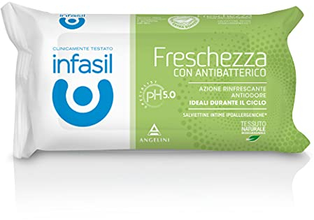 Infasil, Salviette Intime Freschezza, Salviette Biodegradabili con Azione Rinfrescante e Antiodore, Formula a pH 5.0, Clinicamente Testate, Gettabili nel WC