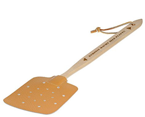 Acchiappamosche personalizzato in legno e pelle – acchiappamosche con incisione del nome – regalo di compleanno – motivo Mach sie Platt!