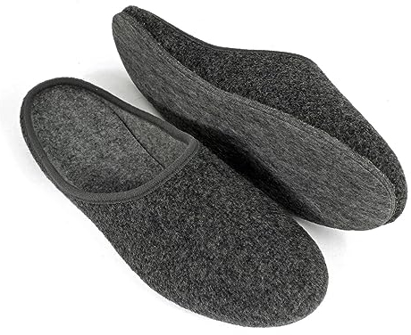 Pantoffelmann Filzpantoffeln mit Filzsohle I Dunkelgrau I Größe 46 I Atmungsaktive & bequeme Filzhausschuhe für Damen & Herren I Stilvolle & warme Hausschuhe