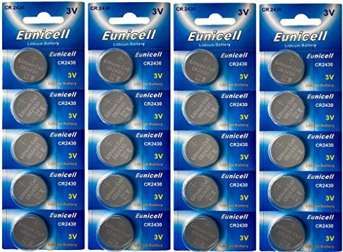 Eunicell - Lot de 20 piles bouton CR2430 au lithium - 3 V - 270 mAh - 4 paquets de 5 batteries - Produit de marque