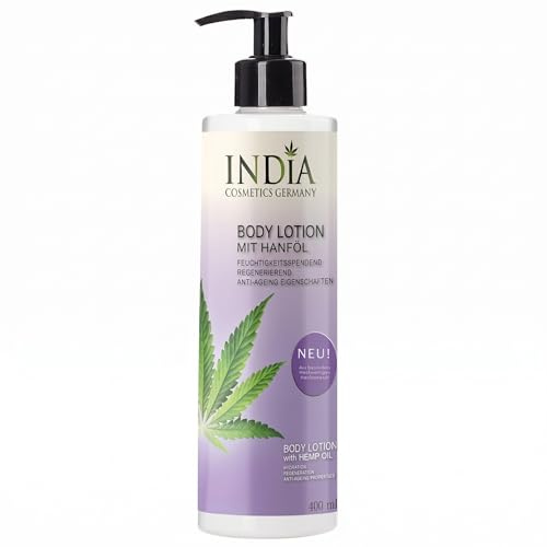 India Cosmetics Germany Hanf-Bodylotion – tägliche Feuchtigkeitspflege mit Hanfsamenöl für weiche, gepflegte Haut und ein geschmeidiges Hautgefühl in praktischer 400 ml XXL Größe