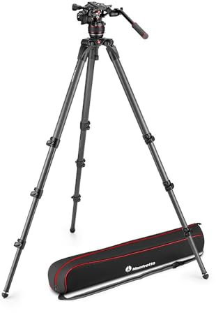 Manfrotto MVK608CTALL Nitrotech 608 Fluid-Videokopf für Videoaufnahmen mit Videostativ aus Carbon für DSLRs, Spiegellose, Video- und Cinema Kamerasysteme - 14 kg Traglast
