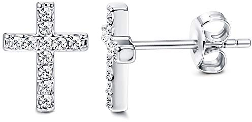 Sllaiss 925 sterling silber kreuz winzige ohrstecker für frauen mädchen zirkonia kreuz ohrstecker knorpel ohrstecker