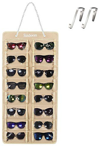 SIMBOOM Hängende Sonnenbrille Organizer, 16 Fächer Staubdichter Filz Sonnenbrille Lagerung Sonnenbrillen-Aufbewahrung Sonnenbrillenhalter, Staubdichter-Beige