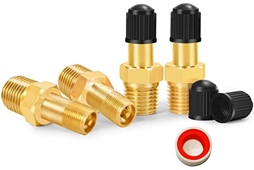 GODESON 1/8 tum NPT tankventil, 4 delar antikorrosion mässing Schrader-ventil med 1/8 tum hane NPT, med luftkompressortankar (4-pack)