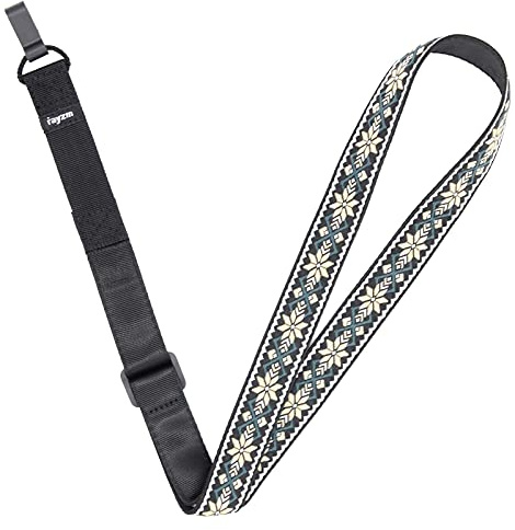 Rayzm Clip-on Ukulele-Gurt, Jacquard-gewebtes Baumwollband, bestickter Instrumentengurt, verstellbarer Baumwoll-Halsgurt, knopffreier Cross-Body Strap