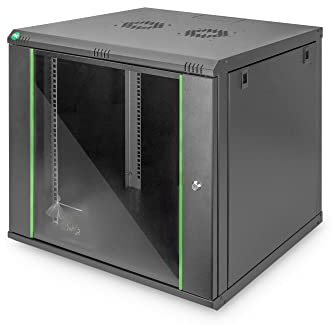 DIGITUS Armadio di rete 19 pollici 9 HE – Montaggio a parete – 600 mm di profondità – Portata 60 kg – Dynamic Basic – Porta in vetro – Nero