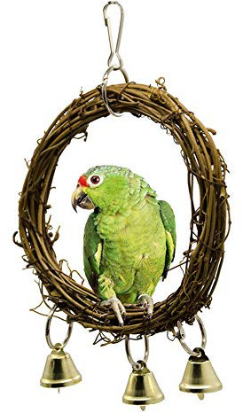 Ototon Vogelspielzeug zum Aufhängen, aus Naturholz, Schaukel mit Glocke, Wellensittich, rund, für Parrot Finken, Papagei