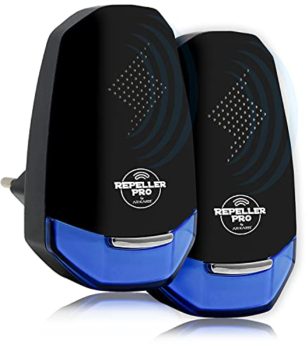 Repeller Pro - Repellente Ultrasuoni per Topi Versione 2024 Repellente Professionale Anti Ratti Topi Blatte Scarafaggi Insetti Formiche Ragni, Con Luce Notturna Inclusa (2 Pezzi -Nero)