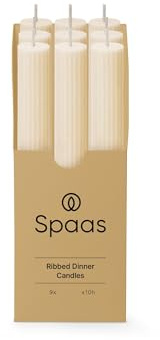 Spaas 9x Vela de mesa acanalada 10 h, marfil