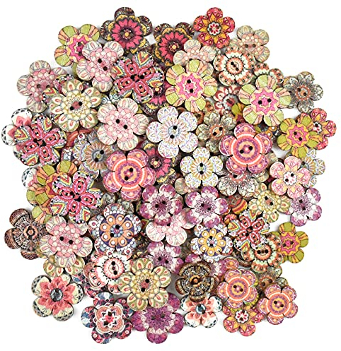 100 Stück Bastelknöpfe, Retro Bunte Knöpfe, Gemischte Farbige Nähen, Puppen- und Kinderknöpfe, Holzknöpfe Mit 2 Löchern für DIY Basteln Handwerk Deko 20mm 24mm