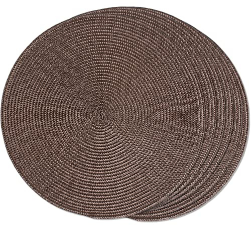 FunWheat Round Braided Placemats Set of 6 Table Mats for Dining Tables Woven Washable Non-Slip Place mats 15 inch(brown, 6pcs)