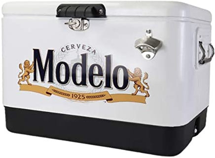 Modelo Ice Chest Cooler - Portable Ice Bucket with Bottle Opener, Vintage Style, Insulated for Camping, Beach, Picnic, RV, BBQs, Tailgating, Fishing, Stainless Steel 85 Can Ice Box, 51L (54 qt)