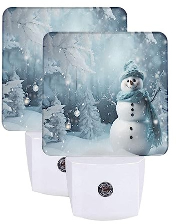 Nameapo Christmas Snowman LED Plug-in Night Lamp 2 Set, Tree Gifts Nightlights 2 Lamp for Bedroom Bathroom Adults