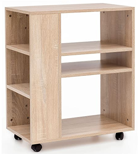 möbelando Regal WL5.695 Sonoma 60x35x75 cm Regalwagen mit Rollen Holz | Schmales Küchen-Regal | Telefontisch Rollwagen Modern | Bücher-Regal schmal Standcontainer hoch