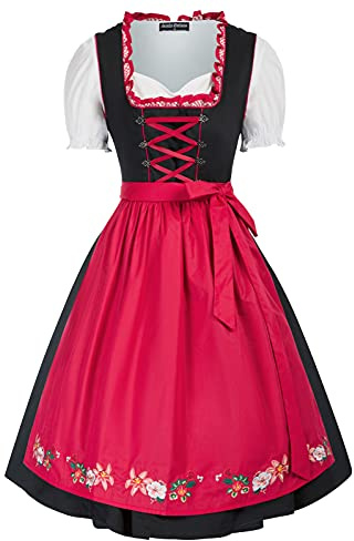 SCARLET DARKNESS Dirndl Damen Midi Trachtenkleid Oktoberfest Outfit | 3 teilig Trachtenmode, inkl. Kleid, Dirndl Bluse, Dirndl Schürze, für Oktoberfest Kostüm Dirndl-Komplettsets