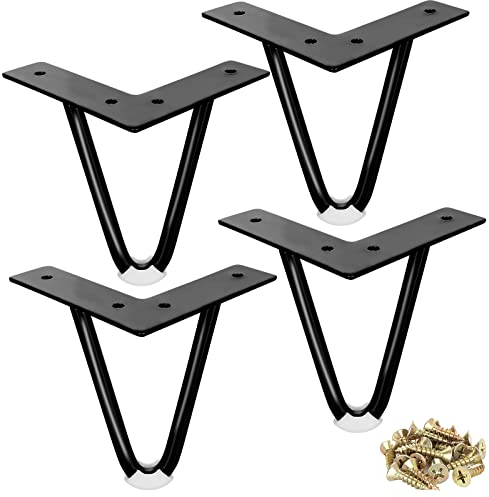 ASelected 4PCS Hairpin Legs, Heavy Duty Metal Furniture Table with Rubber Floor Protectors Screws for DIY Cabinet Wardrobe Nightstand Cupboard coffee Sofa, 10CM, (Black)