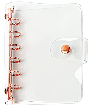 A7 Weich-PVC-Bindereinband, transparent, Roségold, nachfüllbar, 6 Löcher, lose Blätter, Notizbuch, Ordner, runder Ring, persönlicher Planer, Seiten, Protektoren mit Druckknopfverschluss, Dateiordner