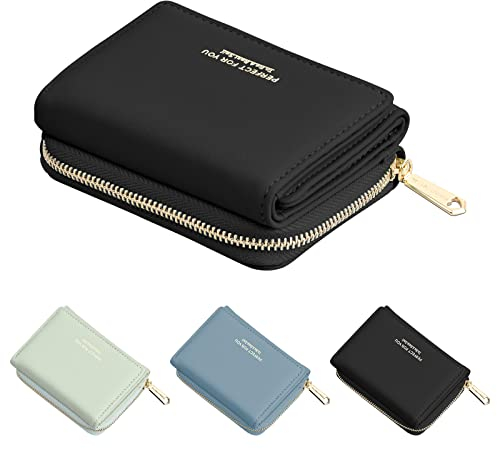 Laughhe Geldbeutel Damn, Mini Geldbörse Damen Leder Portemonnaie Klein und im Kurzformat, Kleine Brieftasche Geldtasche Damengeldbörsen mit vielen Fächern für Frauen Mädchen (Schwarz)