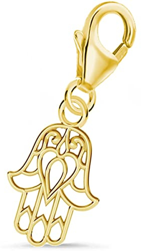 Goldene Hufeisen Hamsa-Hand Karabiner Charm Anhänger für Bettelarmband aus 925 Silber Vergoldet