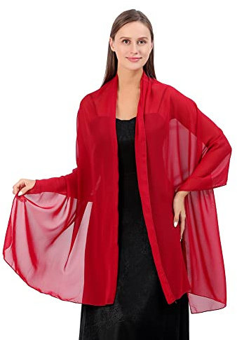 Proumhang Kvinnor Mjuka Chiffonsjalar Scarves Wraps för Brud brudtärna bröllop fest kväll Klänning och speciella tillfällen Klänningar 70cm x 200cm Vinröd
