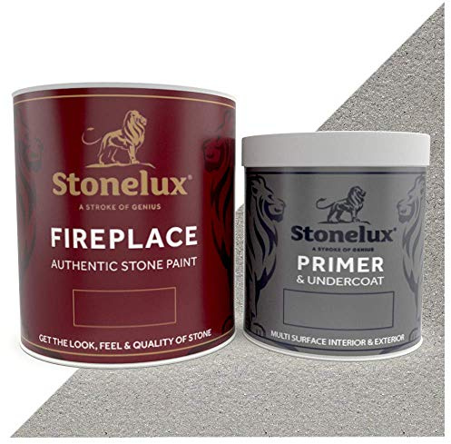 StoneLux 1 Litre Fireplace Stone Coating & 500ml Primer - Stone Effect Fireplace Paint (Grey)