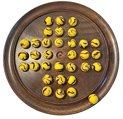 30 cm Durchmesser Holz-Solitär-Brettspiel mit Hummel-Glasmurmeln, klassisches Solitärspiel aus Holz, Strategie-Brettspiel, Familien-Brettspiel, Spiele für einen, Brettspiele