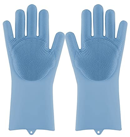 AGBARR Reinigungshandschuhe Magische Silikon-Geschirrspülwäscher-Teller Waschschwamm Gummi-Scrubhandschuhe Küchenreinigung 1 Paar Reinigungshandschuh (Size : Blue)