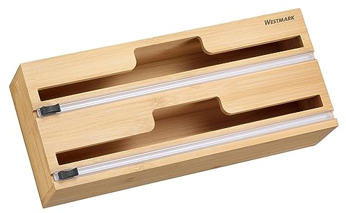 Westmark Distributore di carta stagnola con taglierina – Distributore di carta stagnola e pellicola trasparente, taglio della carta senza sforzo e senza strappi, rotoli fino a 31 cm – bambù